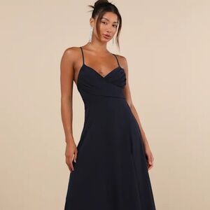 Lulus Event Ready Navy Blue Backless Lace-Up Maxi Dress - NWT